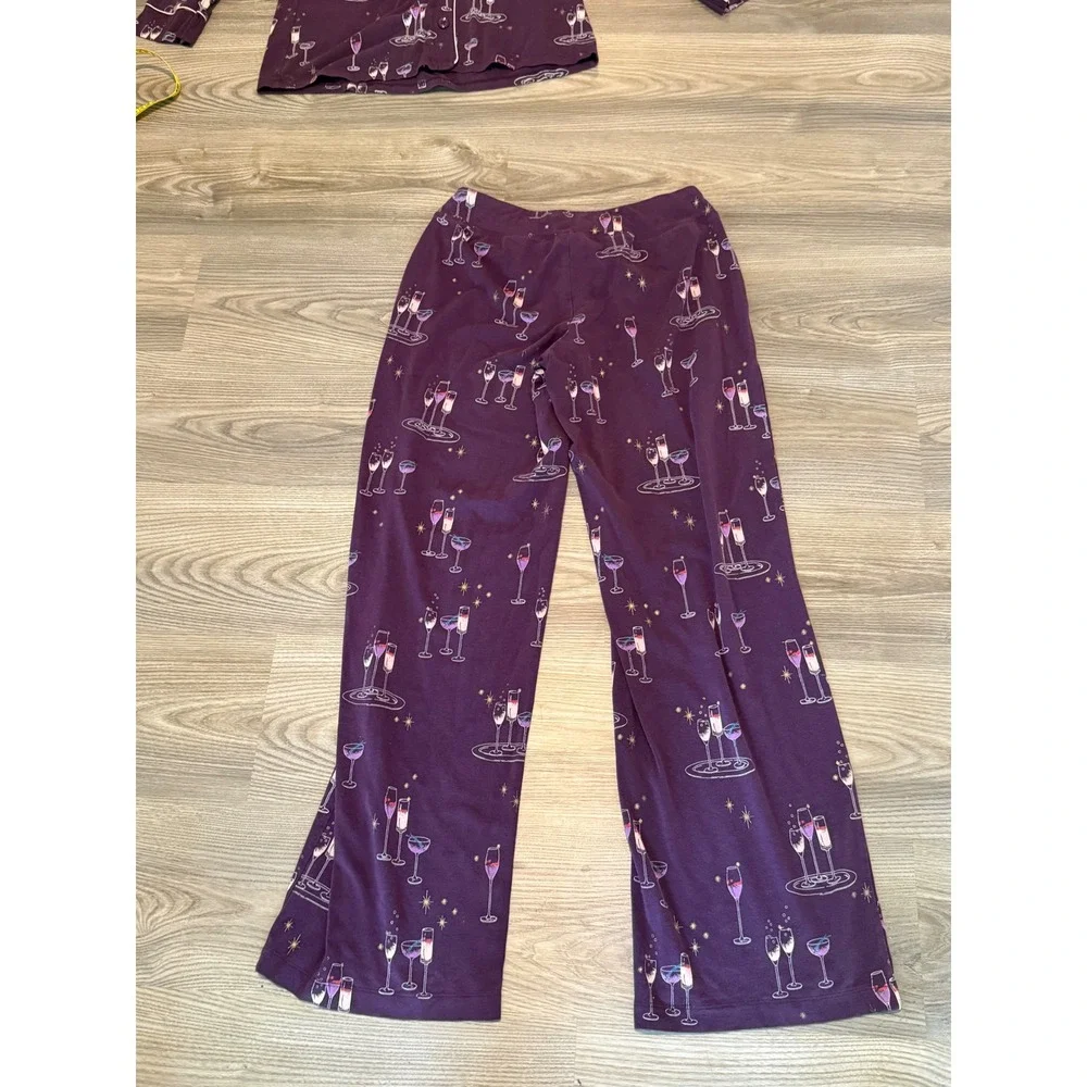 Soma Intimates Purple Champagne Glass Pajama Set Womens XS Long Sleeve Pants 2PC